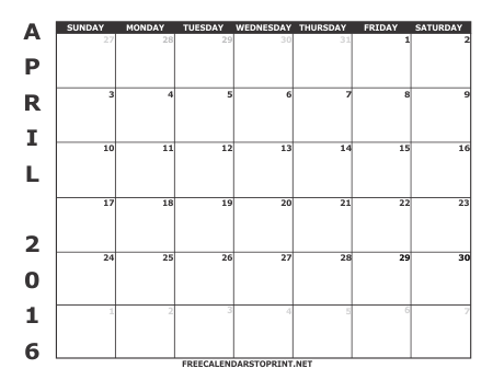 April 2016 Free Calendars to Print