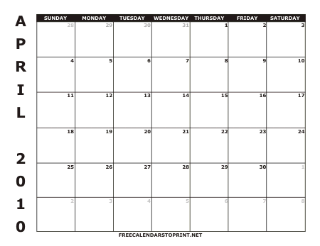 april 2010. April 2010 Free Calendars to