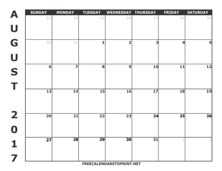 August 2017 Monthly Calendar