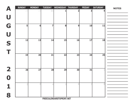 Free Calendars to Print - August 2018