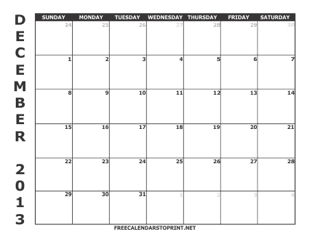 2013 Monthly Calendar on December 2013 Monthly Calendar   Style 1