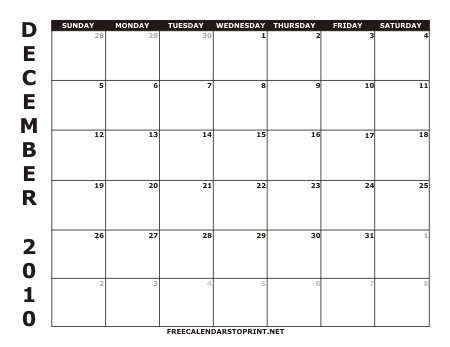 December 2010 Free Calendars