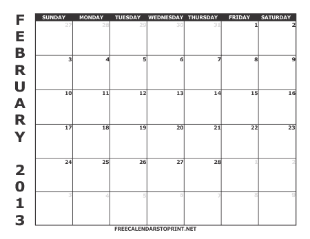 February 2013 Free Calendar to Print