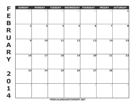 February 2014 Free Calendar to Print