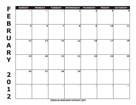 February 2012 Free Calendar To Print
