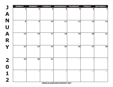 january 2012. January 2012 Free Calendars To