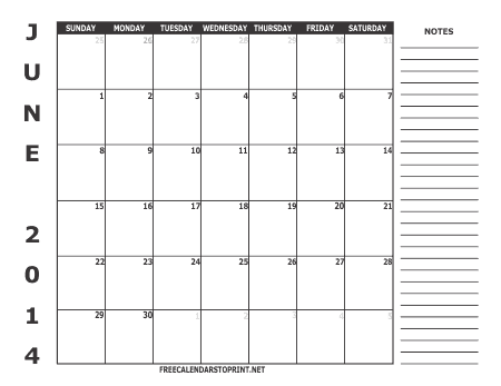 June 2014 Free Calendars To Print